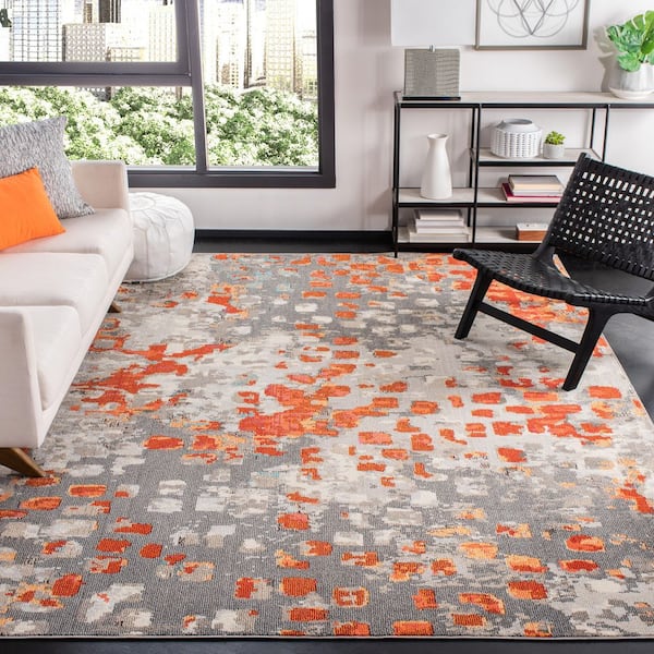 Madison Gray/Orange 12 ft. x 18 ft. Geometric Abstract Area Rug