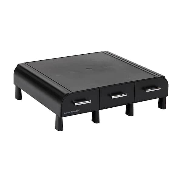 13.5 in. L x 13 in. W x 4 in. H Monitor Stand Desktop Organizer with Storage Drawers Plastic, Black