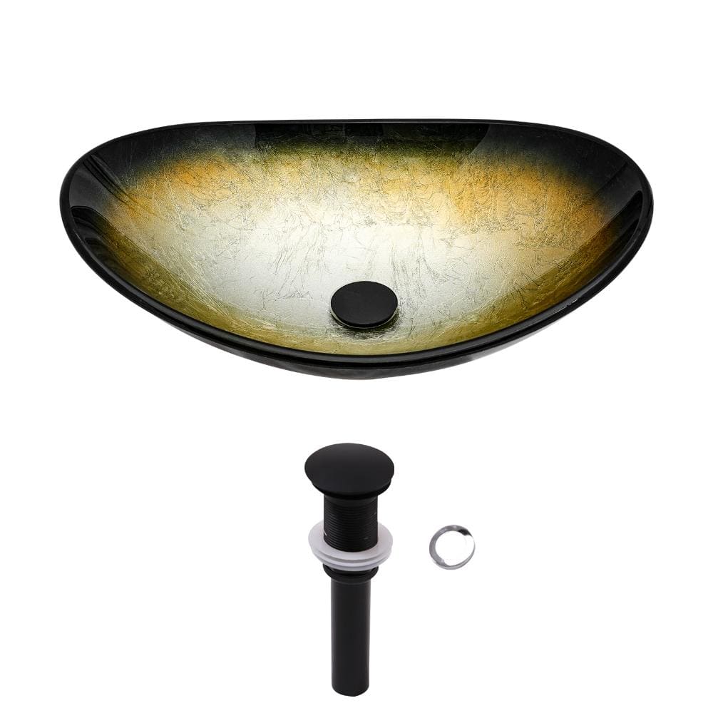 "21 1/4""W x 13 3/4"" D Oval Vessel Sink Tempered Glass Bathroom Sink in Yeallow and Black with Pop-up Drain" price history on PriceWatchPro