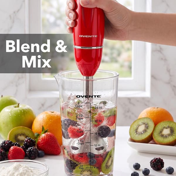 OVENTE Ultra-Stick 2-Speed Red Hand Immersion Blender Set with