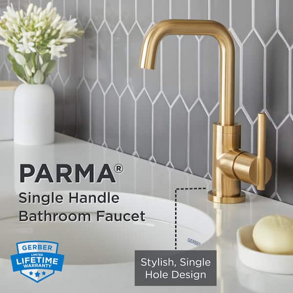 Parma Single Handle Single Hole Bathroom Faucet with Metal Touch Down Drain Included in Brushed Bronze
