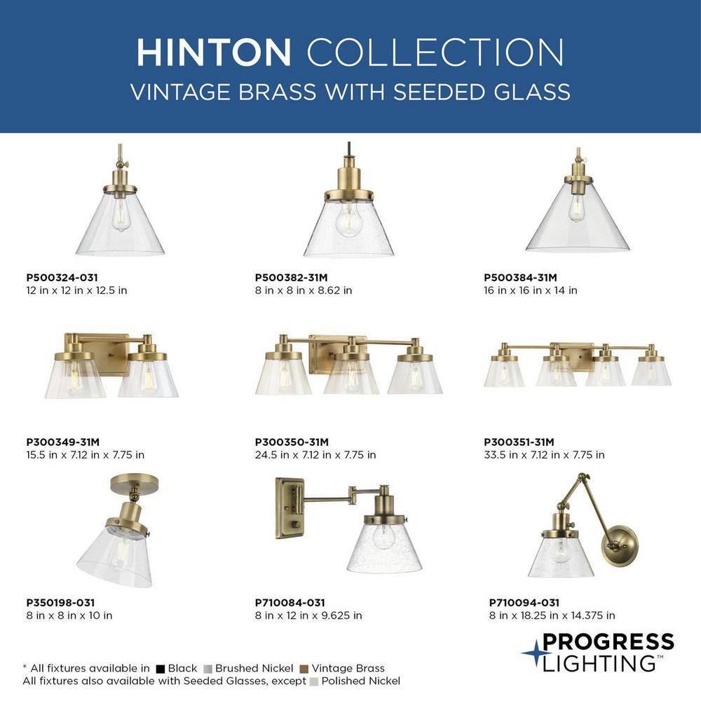 Hinton Vintage Brass Pendant Light with Seeded Glass Shade