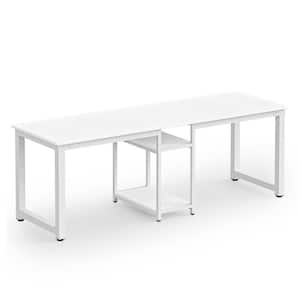 Halseey 78 in. Rectangular White Wood Computer Desk Two Person Writing Desk with Metal Frame and Storage Shelves