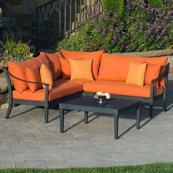 RST Brands Astoria 4-Piece Patio Sectional Seating Set with Tikka Orange Cushions