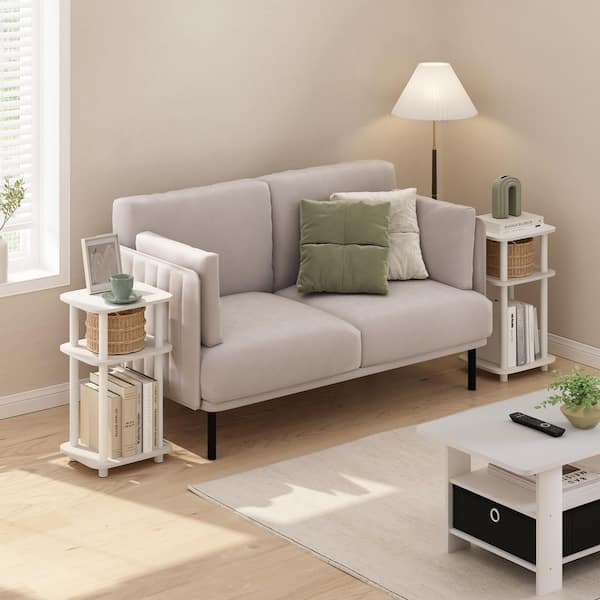 Furinno Just 13.15 in. White/White Rounded Rectangle Wood End Table (Set of 2)