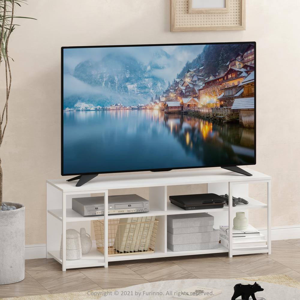 Solid White Modern TV Stand with Metal Frame for 65" TVs