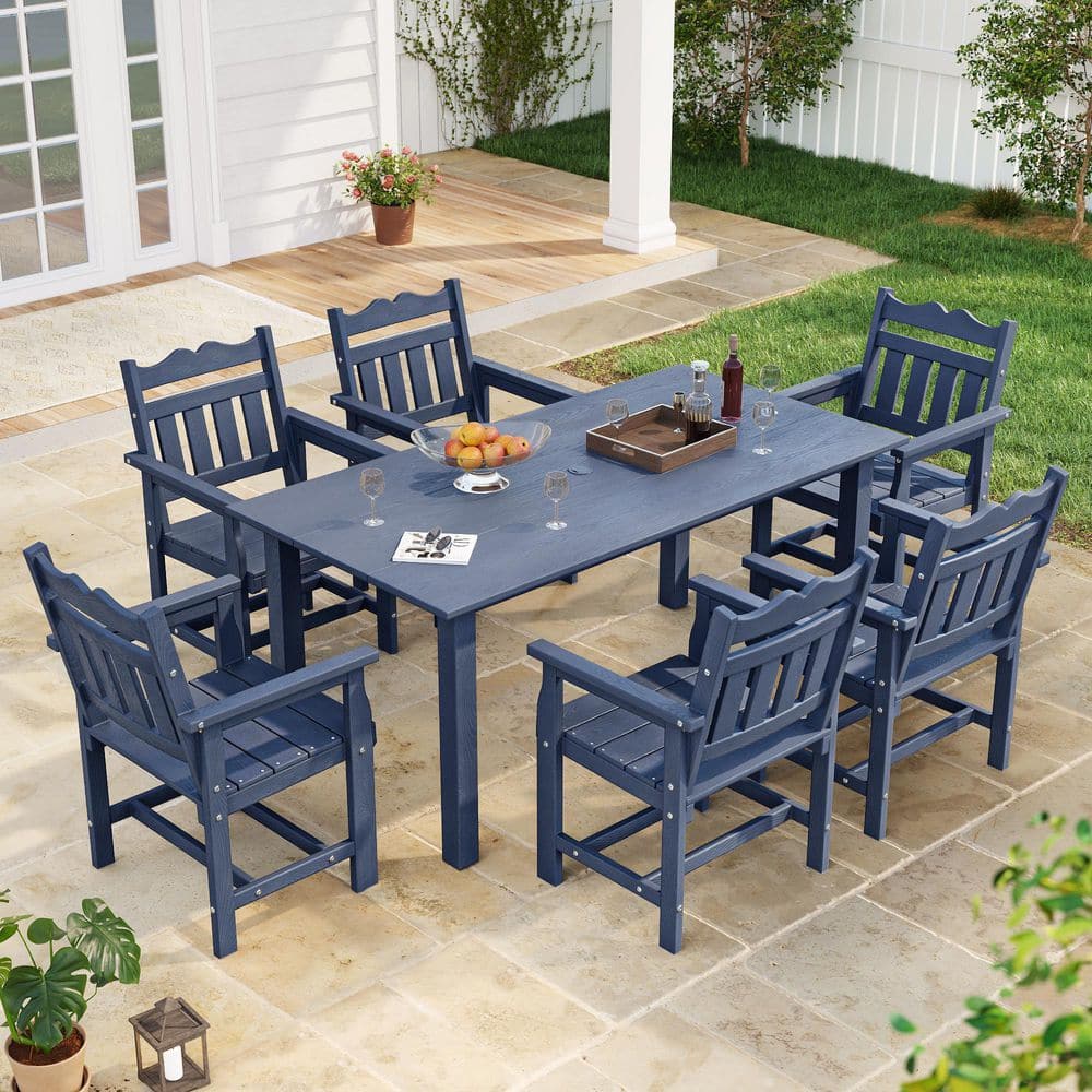 7-Piece Plastic Outdoor Dining Set with 6-HIPS Chairs and a Rectangle Table in Navy Blue price history on PriceWatchPro