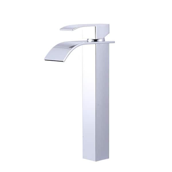 Waterfall Single Hole Single Handle Tall Bathroom Sink Faucet with Supply Hose and Pop-Up Drain in Polished Chrome
