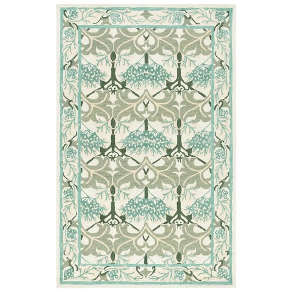Earthly Treasures 4 ft. x 6 ft. Ivory/Teal Botanical Trellis Area Rug