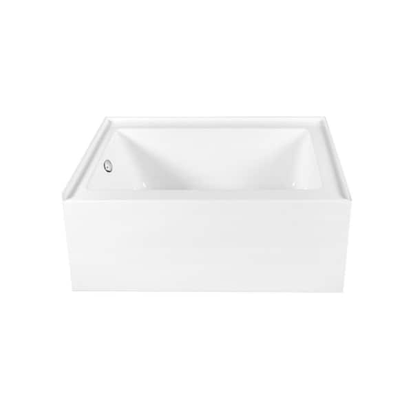 Kingston Brass Aqua Eden 60 in. x 32 in. Acrylic Rectangular Alcove Soaking Bathtub with Left Drain in Glossy White/Brushed Nickel