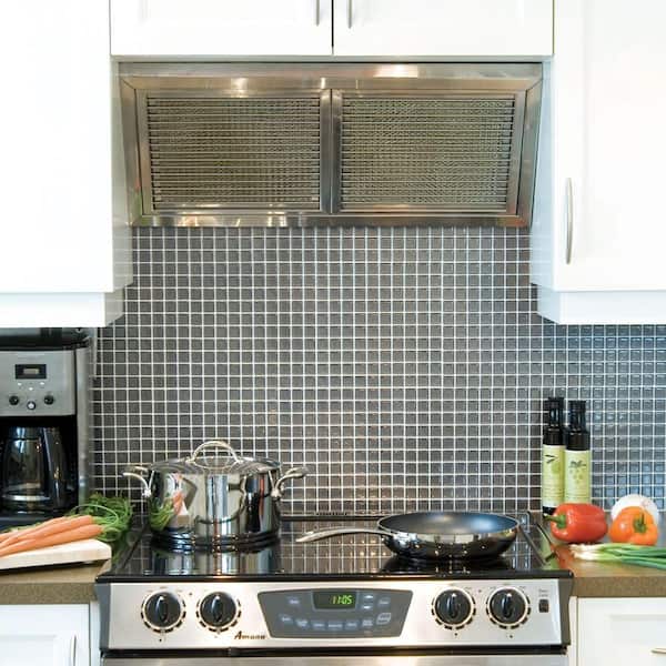 smart tiles 9.85 in. x 9.85 in. Peel and Stick Slate Mosaic Decorative Wall Tile in Dark Grey (1-Pack)