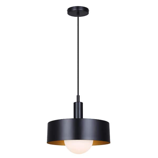 CANARM Daylon 60-Watt 1-Light Black Contemporary Pendant with Black Glass Shade
