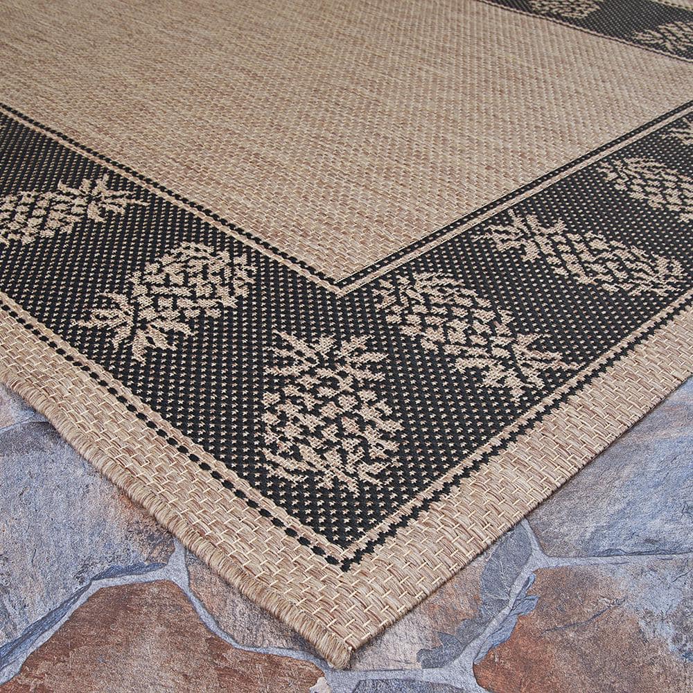 Coastal Cocoa-Black Synthetic Rectangular Outdoor Rug, 3'9" x 5'5"