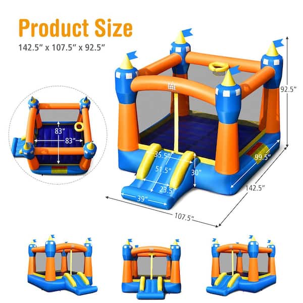 Stakes Repair Kit Including 50PCS Balls 6-in-1 Castle Bouncer w/ Long Slide Carry Bag with 680W Air Blower BOUNTECH Inflatable Bounce House Jumping Area Ball Playing Area Basketball Rim 