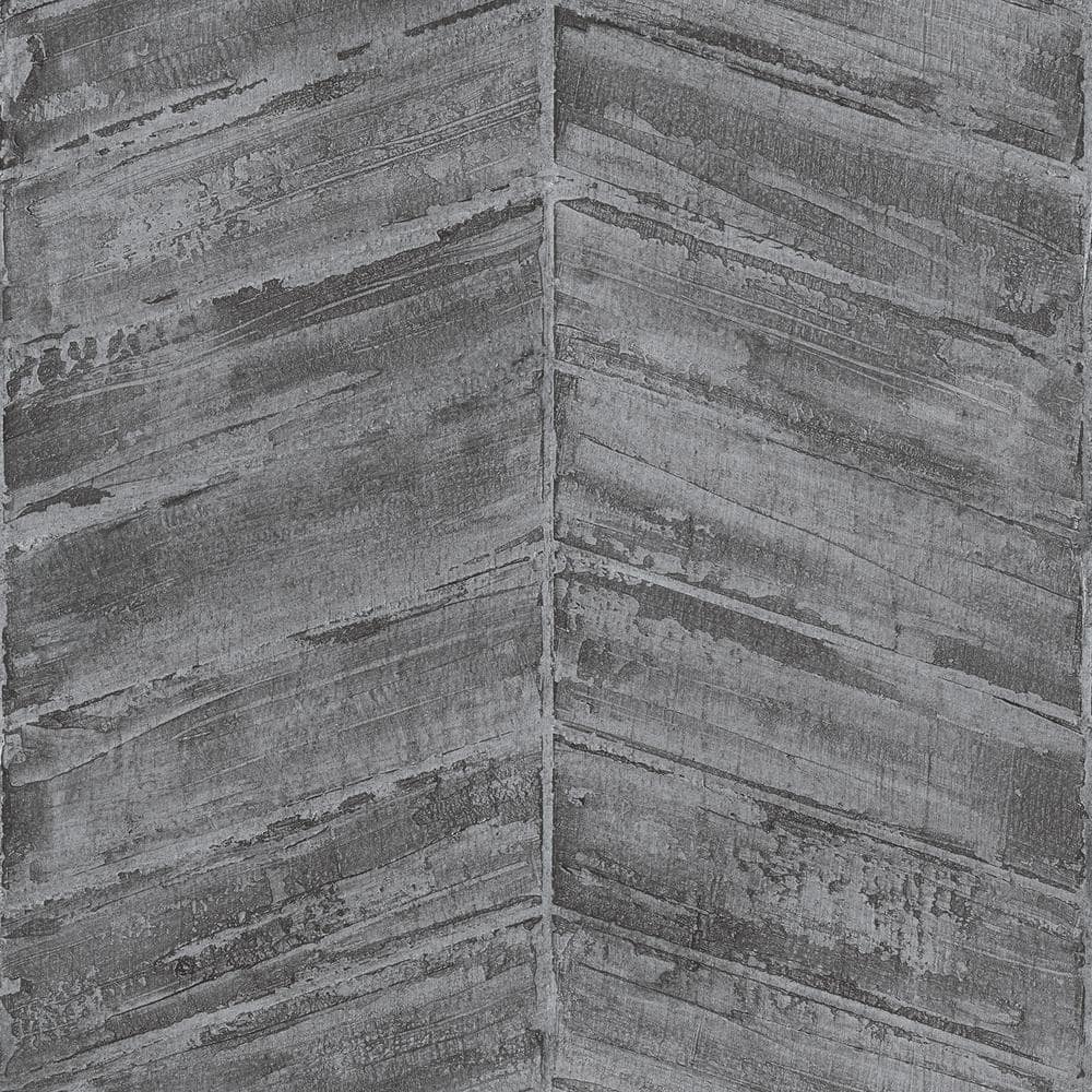 Ambiance Charcoal/Silver Metallic Textured Geometric Wooden Chevron Vinyl N