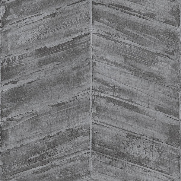 Unbranded Ambiance Charcoal/Silver Metallic Textured Geometric Wooden Chevron Vinyl Non-Pasted Wallpaper (Covers 57.75 sq. ft.)