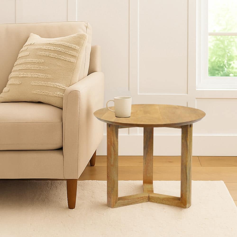 Nina 22 in. Natural Brown Round Wood Handcrafted Side End Table price history on PriceWatchPro