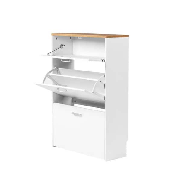 37. 01in. H x 25in. W White Particle Board Shoe Storage Cabinet
