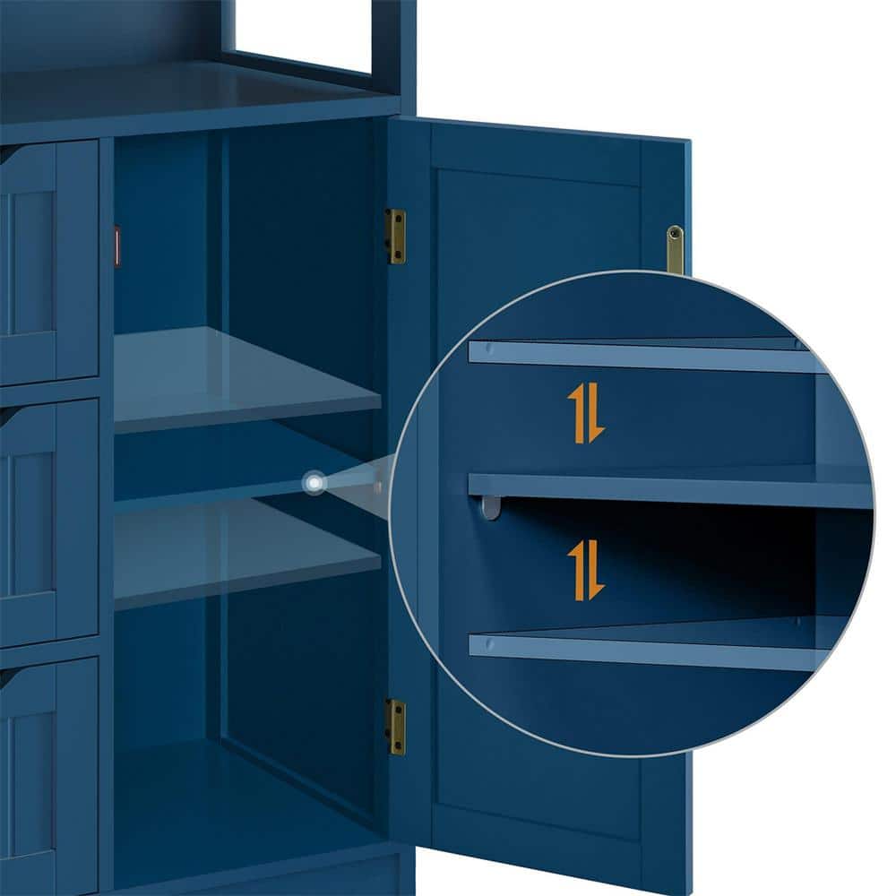 Navy Blue MDF Living Room Cabinet with Adjustable Shelving