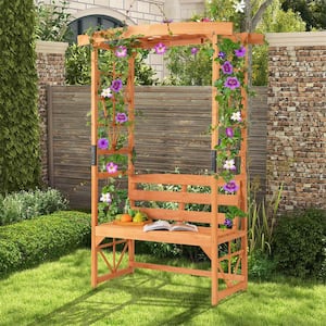 75 in. x 48 in. Wood Patio Garden Arbor with Pergola Bench 2-Trellises for Climbing Plants Vines Grapes