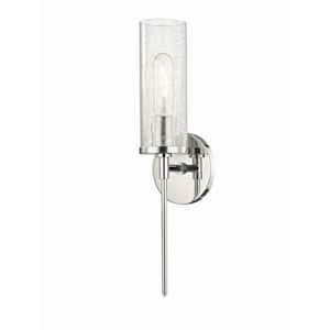 Olivia 1-Light Polished Nickel Wall Sconce with Clear Crackle Glass Shade