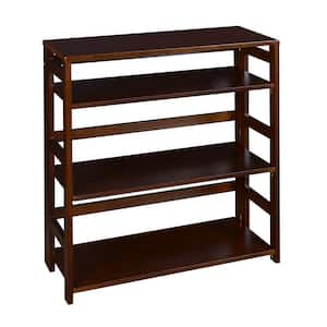 34 in. Mocha Walnut Wood 3-shelf Foldable Standard Bookcase
