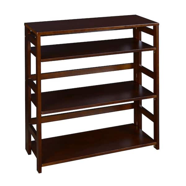 Regency 34 in. Mocha Walnut Wood 3-shelf Foldable Standard Bookcase