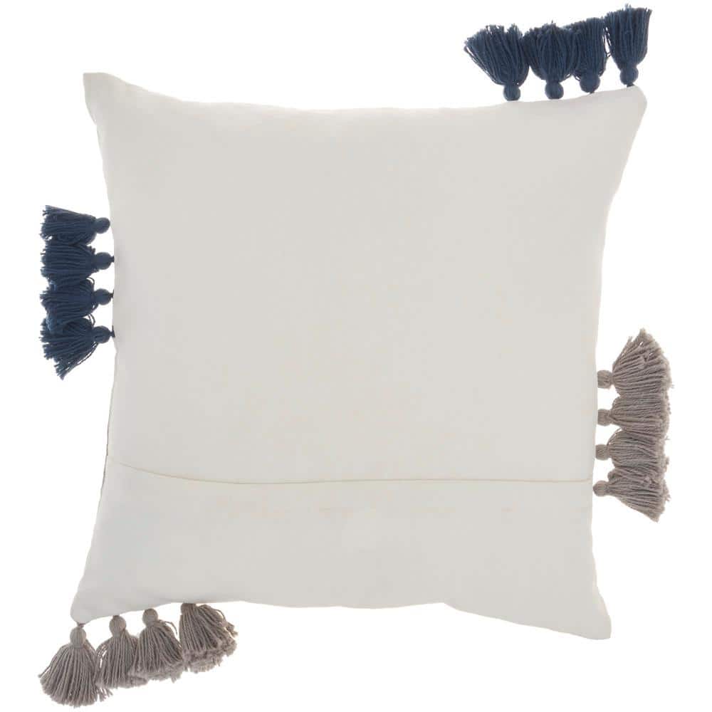 Navy and Light Gray Striped Cotton Tassel Throw Pillow Set