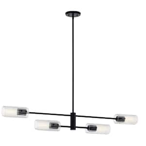 Velestino 47.5 in. 4-Light Black Modern Shaded Cylinder Linear Chandelier for Dining Room