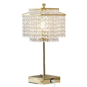 1-Light Bedside Crystal Table Lamp Gold, Touch Control, 3-Way Dimmable Lamp with Crystal Shade for Bedroom,Living Room