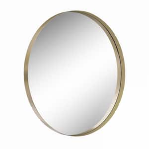 24.00 in. W x 24.00 in. H Small Round Metal Framed Dimmable Wall Bathroom Vanity Mirror in Gold