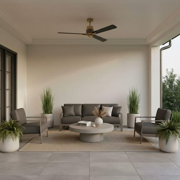 Atticus 56.0 in. Indoor/Outdoor Integrated LED Heritage Brass Ceiling Fan with Remote Control