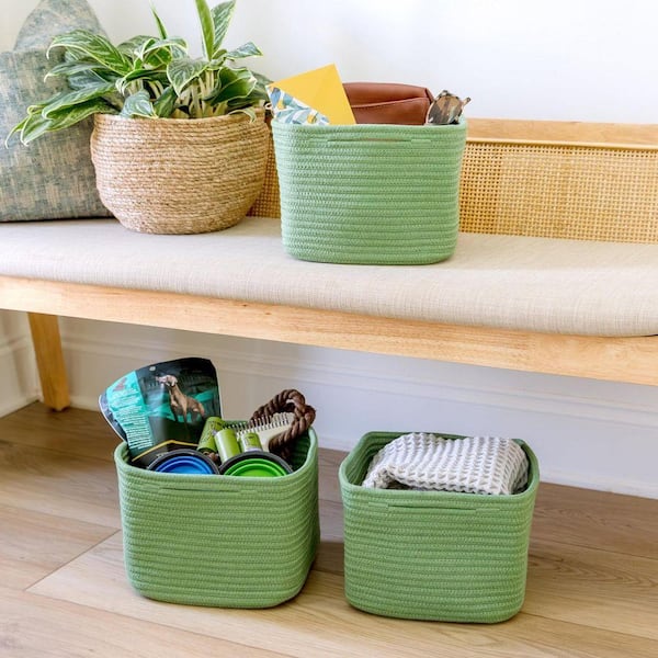 Green 9 in. x 7 in. Cotton Rope Woven Cube Storage Decorative
