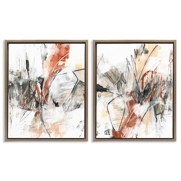 Stupell Industries Chaotic Scribbles Abstracts by June Erica Vess 2 Pieces Brown Floater Frame Abstract Graphic Art Print 31 in. x 25 in.