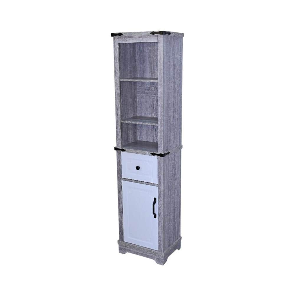 Grey and White 63 in. Accent Cabinet Office Storage Cabinet with 3 Adjustable Shelves and Storage Drawer