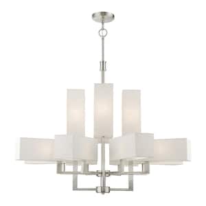 Rubix 12-Light Brushed Nickel Extra Large Foyer Chandelier with Oatmeal Color Fabric Shades