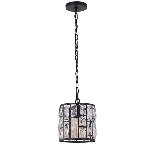 Easylite 1-Light Matte Black Pendant with Clear Crystal Shade