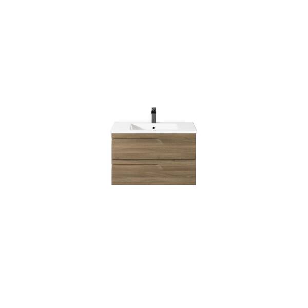 Eviva Joy 36 in. W x 18.25 in. D x 20.5 in. H Single Sink Floating Bath Vanity in Maple with White Porcelain Top