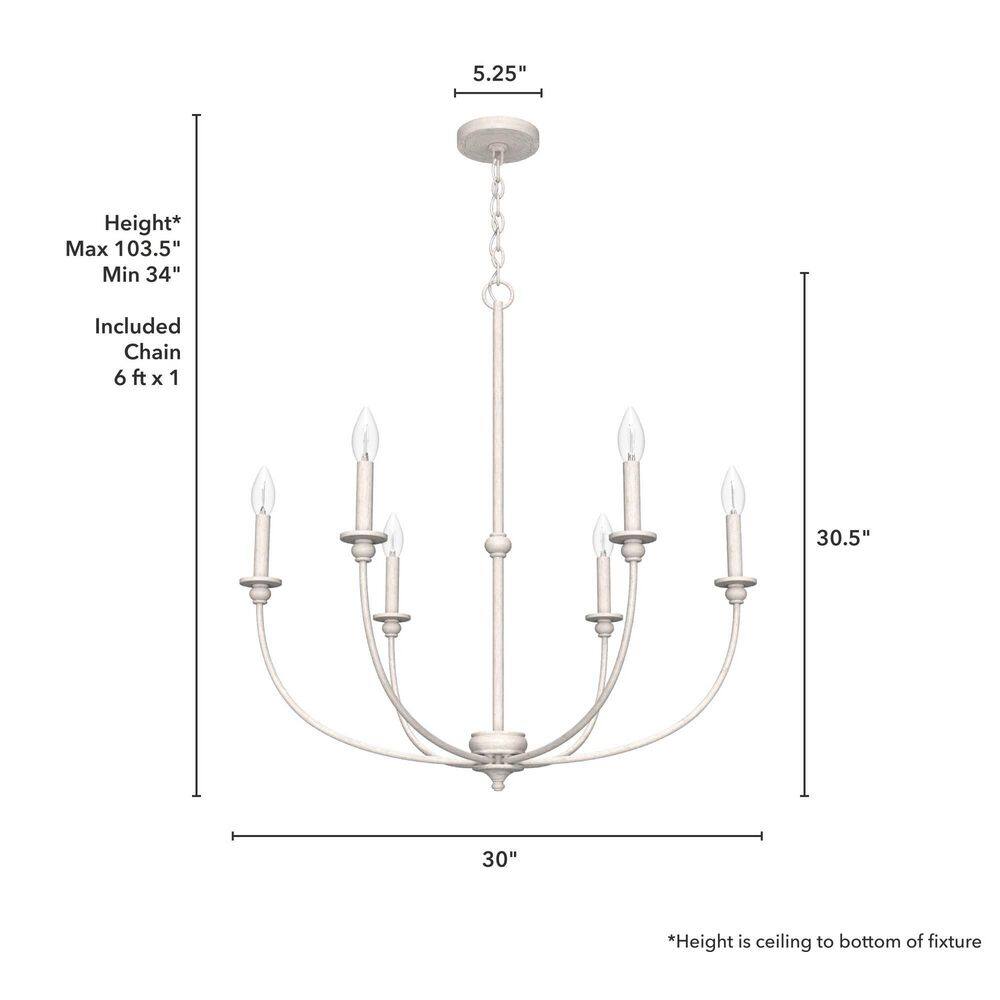 Southcrest Distressed White Metal 6-Light Candelabra Chandelier