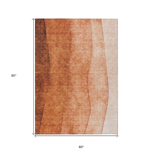 Orange, Copper 5 ft. x 8 ft. Woven Abstract Polyester Rectangle Indoor / Outdoor Area Rug