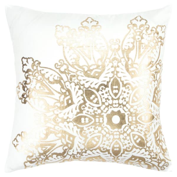 Unbranded White/Gold Metallic Graphic Poly Filled 18 in. X 18 in. Decorative Throw Pillow