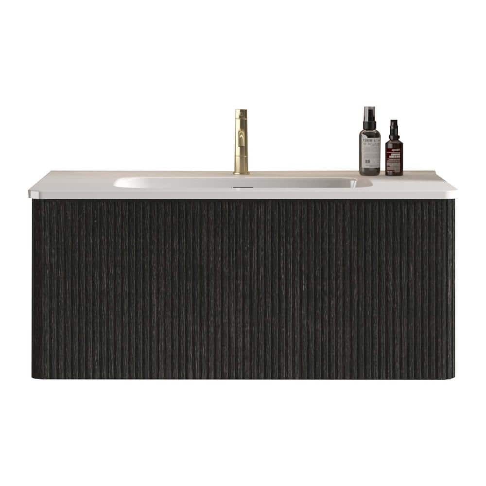 36 in. Wall-Mounted Bathroom Vanity With White Resin Sink &Push Open Cabine