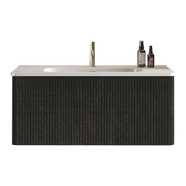 36 in. Wall-Mounted Bathroom Vanity With White Resin Sink &Push Open Cabinet Drawer