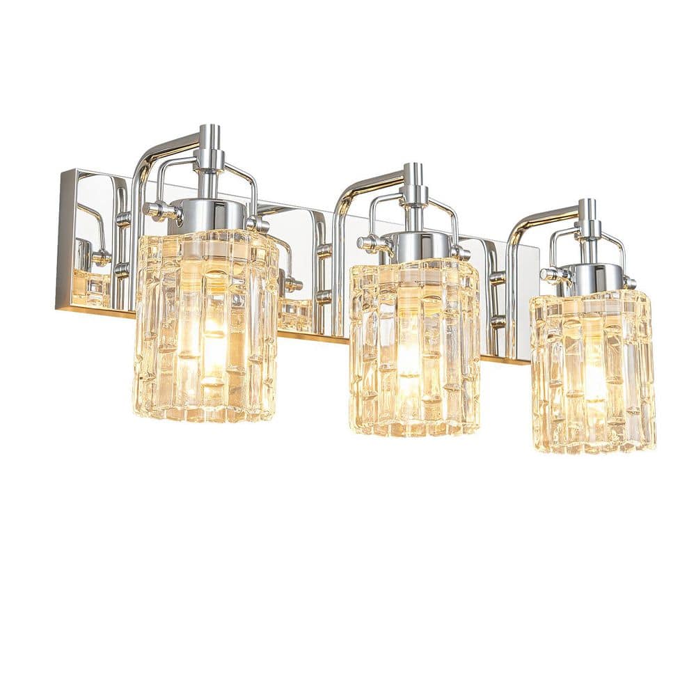 Home Lighting 19.68 in. 3-Light Chrome Modern Vanity Light with Crystal Glass Shade Bathroom Light Fixture (JW-4132） price history on PriceWatchPro