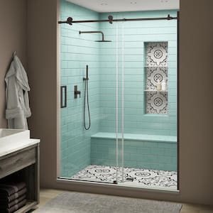 Coraline XL 48 - 52 in. x 80 in. Frameless Sliding Shower Door with StarCast Clear Glass in Bronze Left Hand