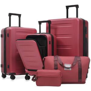 5 Pieces Luggage Set Red ABS Plastic Hardside w/ Spinner Wheels, USB Functionality Front Opening Expandable TSA Lock