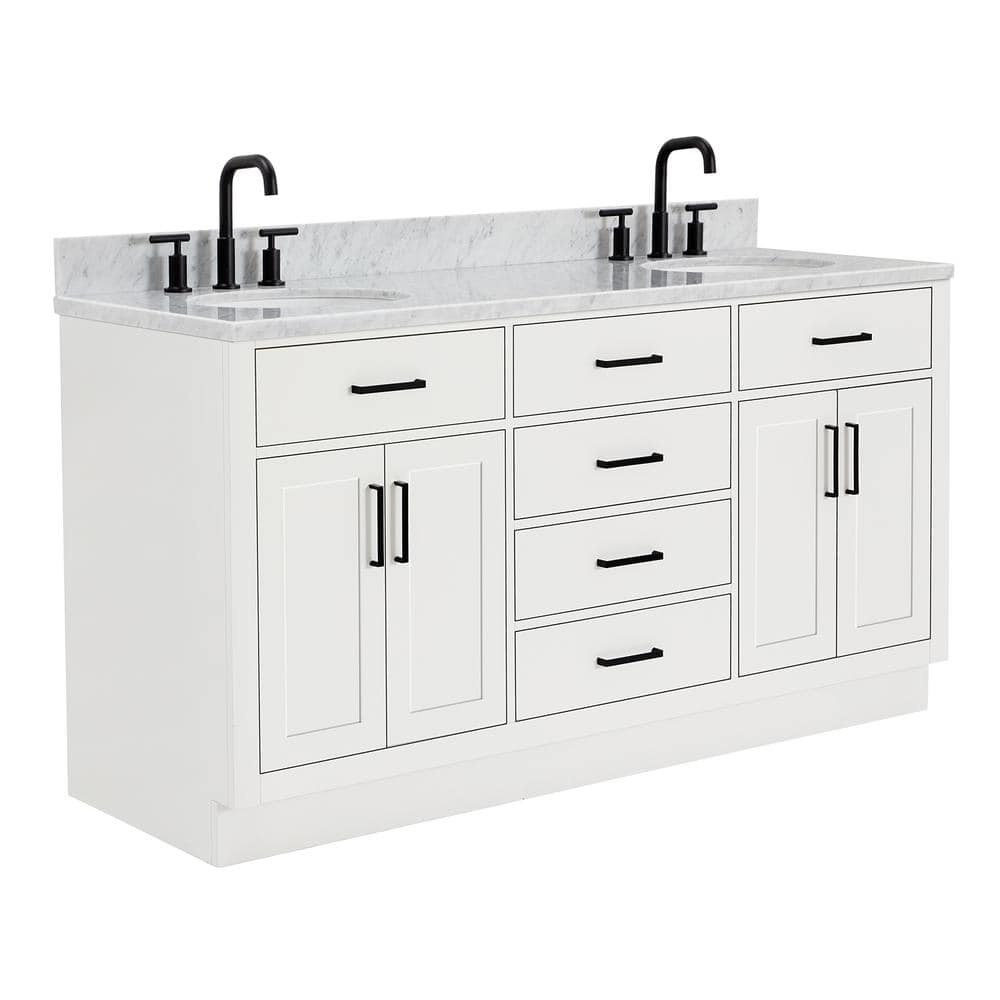 Hepburn 67" White Marble Top Double Basin Freestanding Vanity