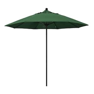 9 ft. Black Aluminum Commercial Market Patio Umbrella with Fiberglass Ribs and Push Lift in Hunter Green Olefin