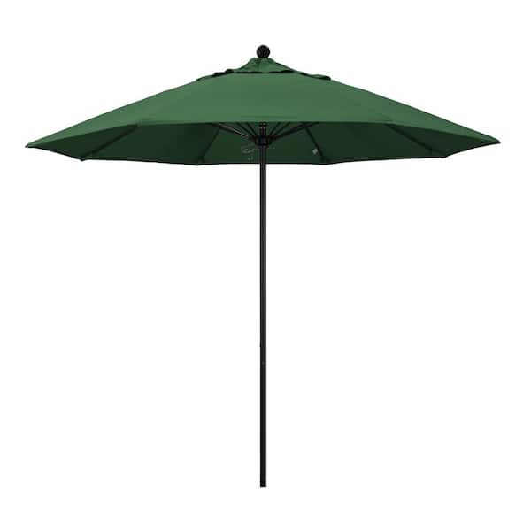 California Umbrella 9 ft. Black Aluminum Commercial Market Patio Umbrella with Fiberglass Ribs and Push Lift in Hunter Green Olefin