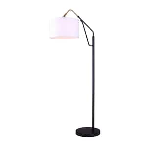 Winston 63.25 in. Matte Black and Gold Indoor Floor Lamp with White Fabric Shade